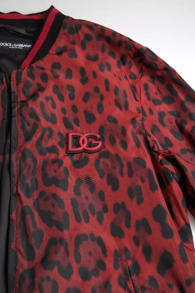 Buy Red Leopard Bomber Short Coat Jacket by Dolce & Gabbana