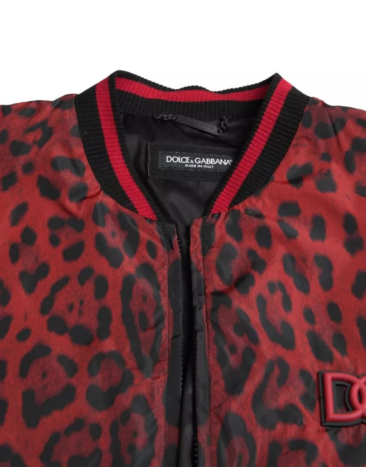 Buy Red Leopard Bomber Short Coat Jacket by Dolce & Gabbana