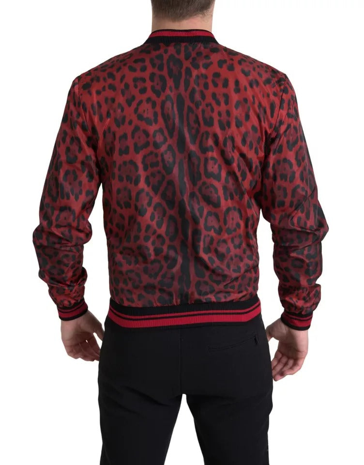 Buy Red Leopard Bomber Short Coat Jacket by Dolce & Gabbana