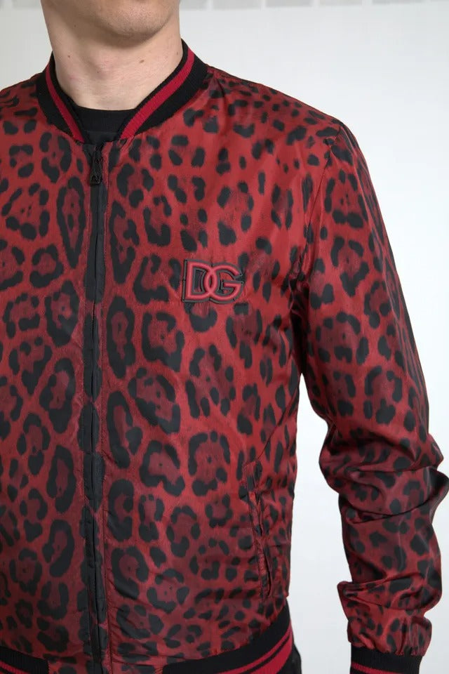 Buy Red Leopard Bomber Short Coat Jacket by Dolce & Gabbana