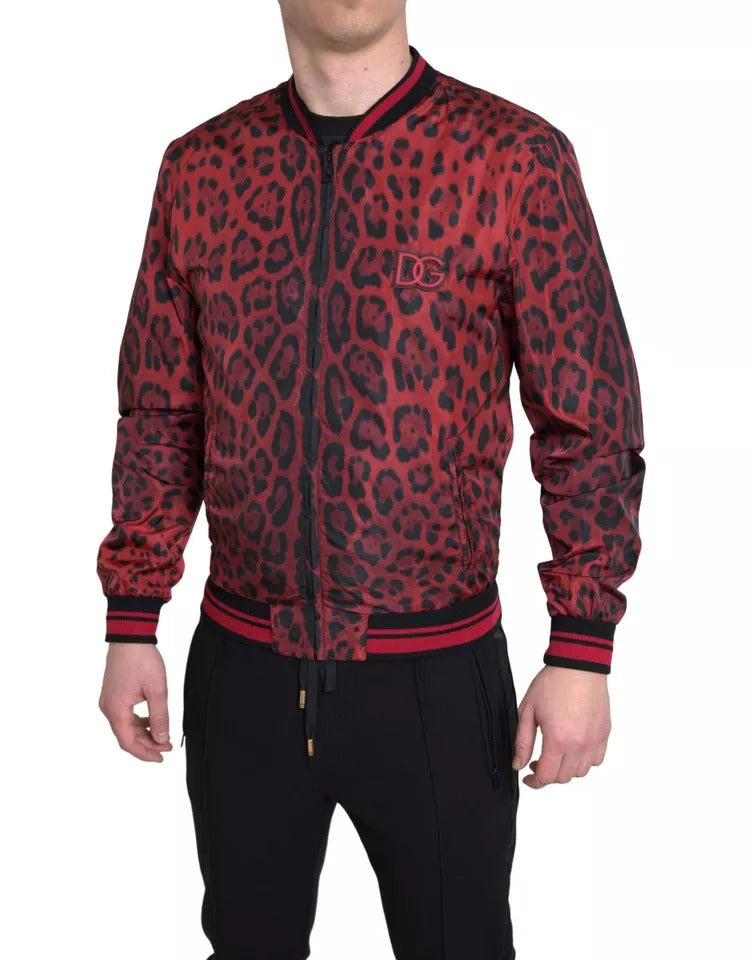 Buy Red Leopard Bomber Short Coat Jacket by Dolce & Gabbana