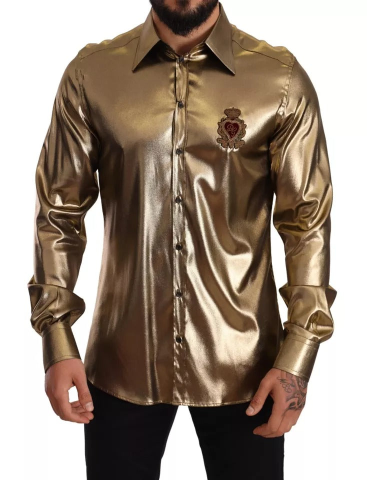 Buy Metallic Gold DG Embroidered Crown Silk Top Shirt by Dolce & Gabbana