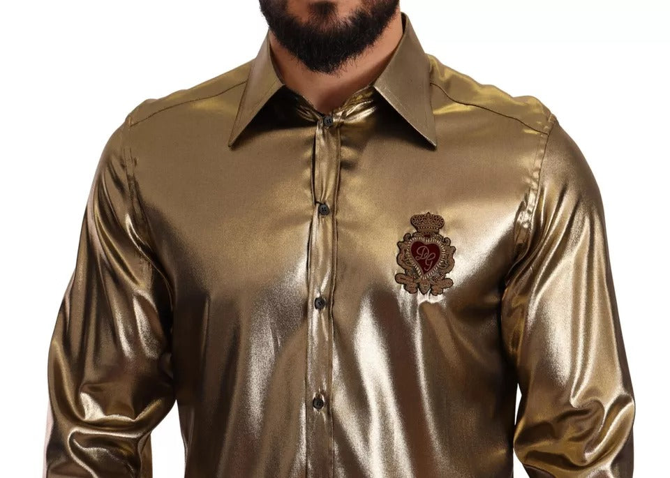 Buy Metallic Gold DG Embroidered Crown Silk Top Shirt by Dolce & Gabbana