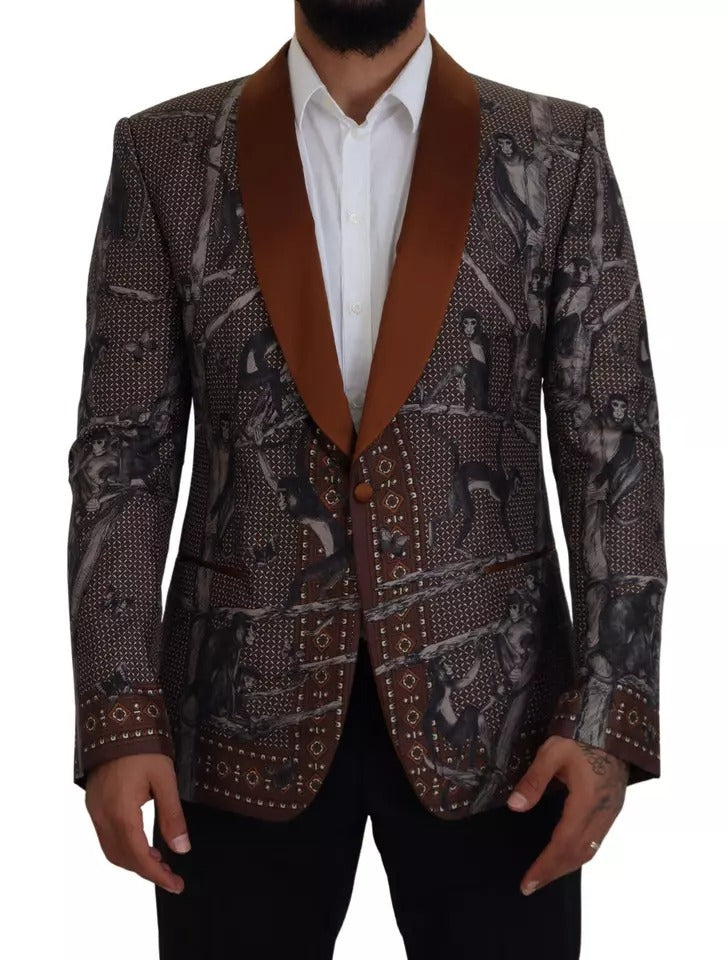 Bronze Monkey Print Silk Slim Jacket Blazer