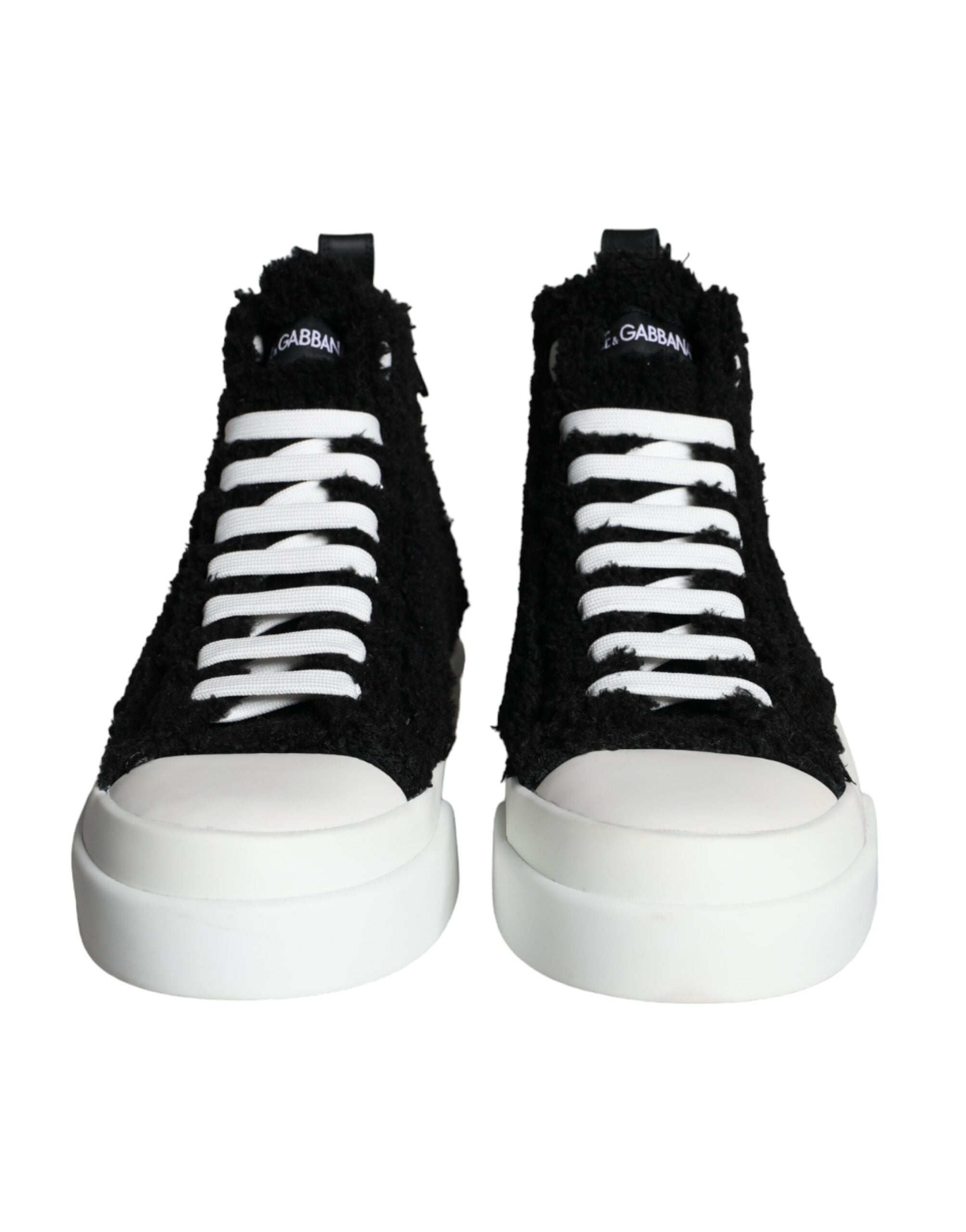 Black White Fur Logo High Top Sneaker Shoes