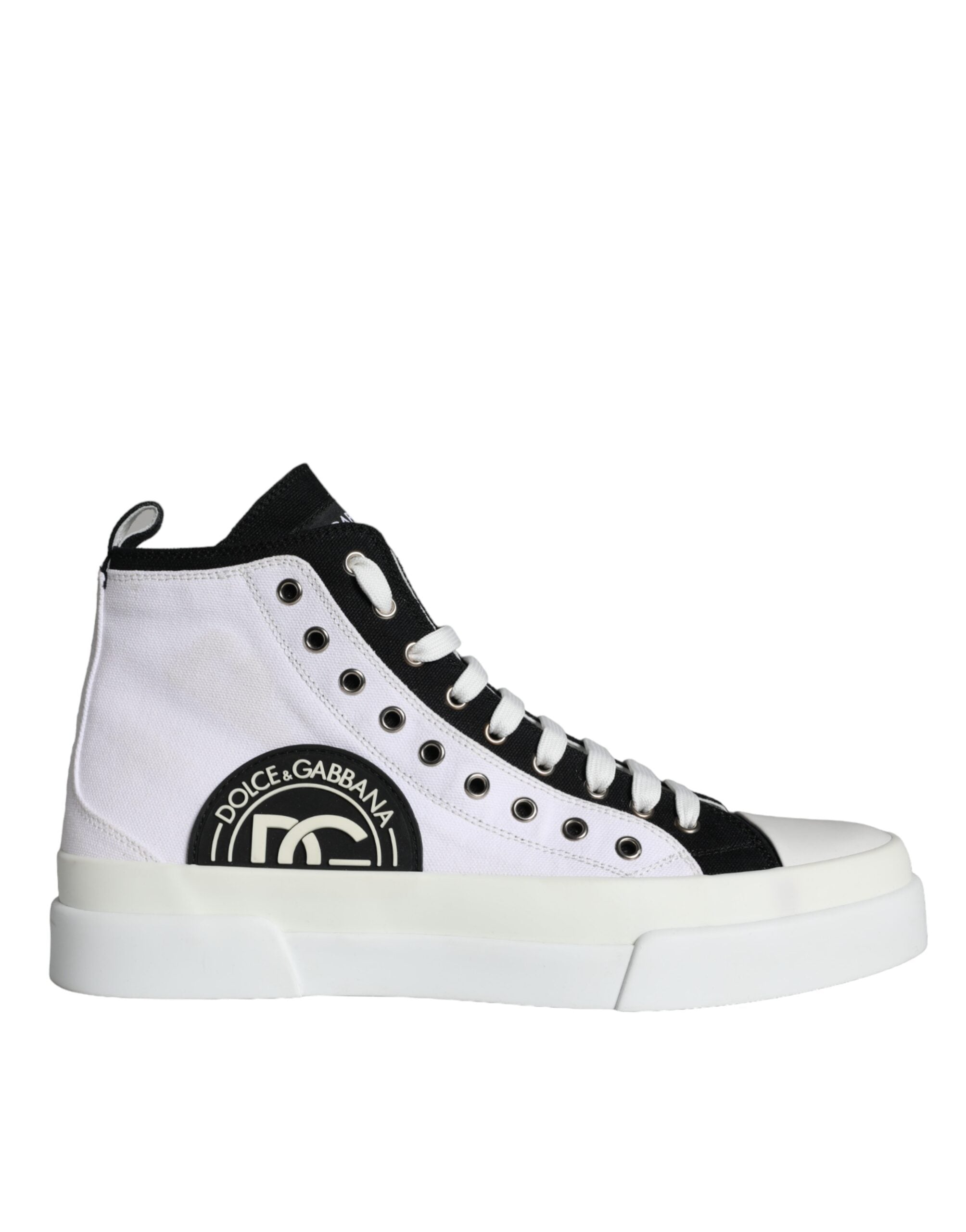 White Black Cotton Logo High Top Sneaker Shoes