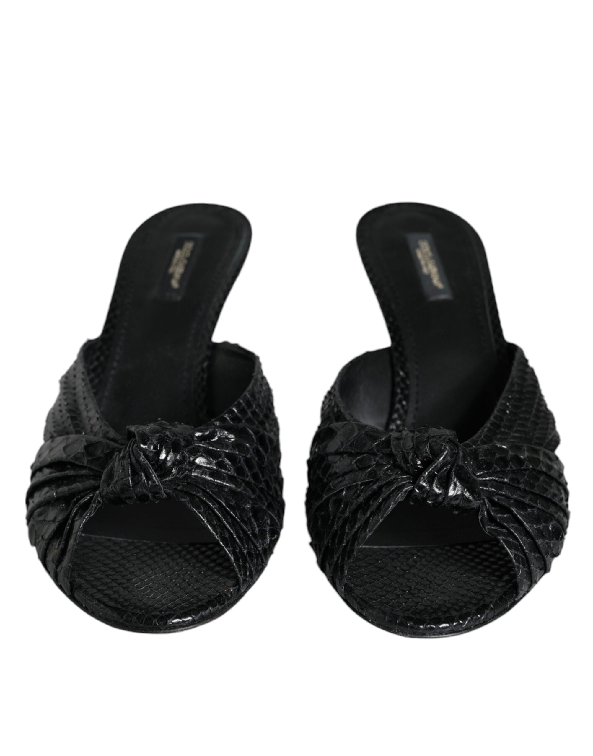 Black Leather Heels Slides Sandals Shoes