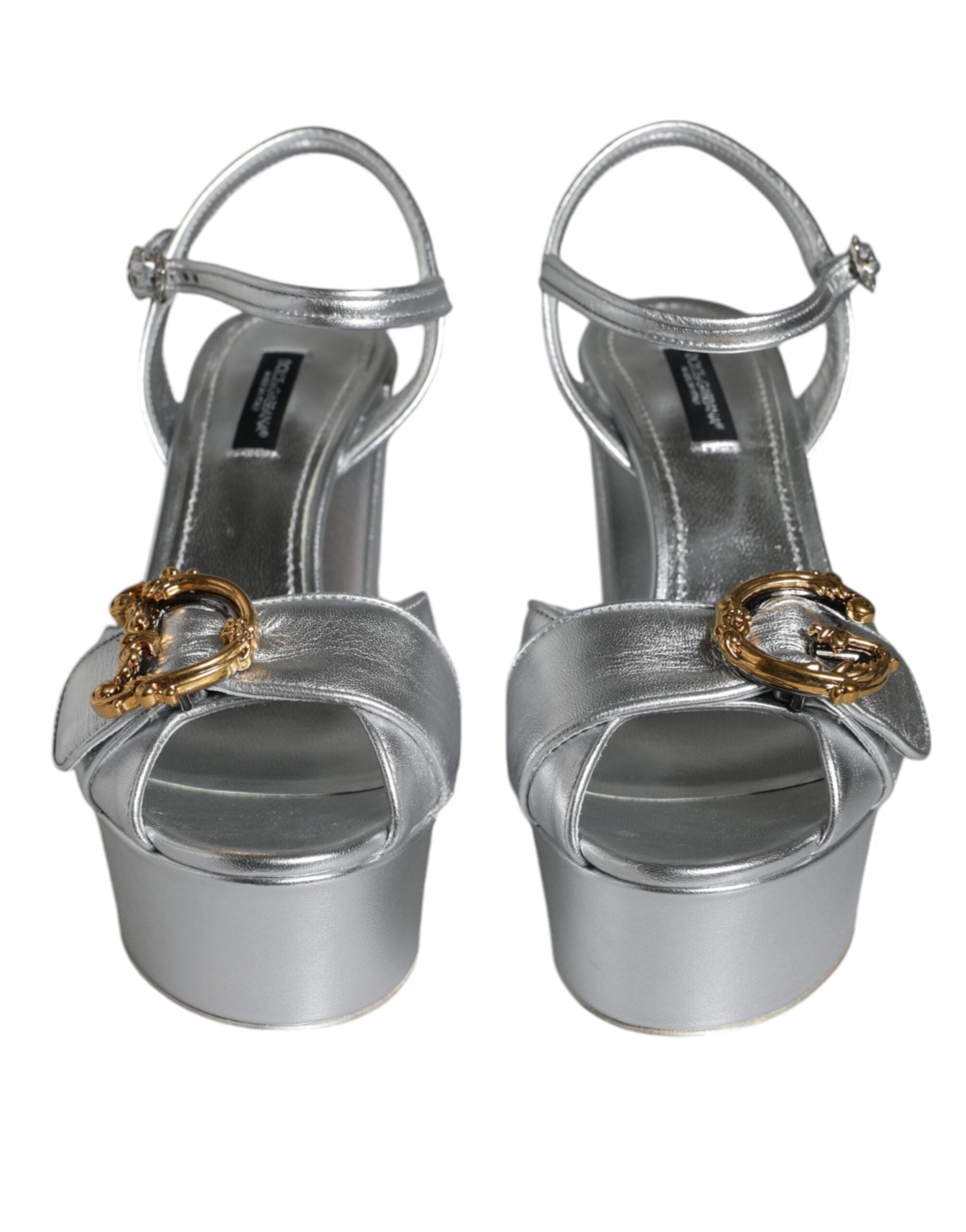 Silver Leather Platform Logo Keira Sandals Shoes