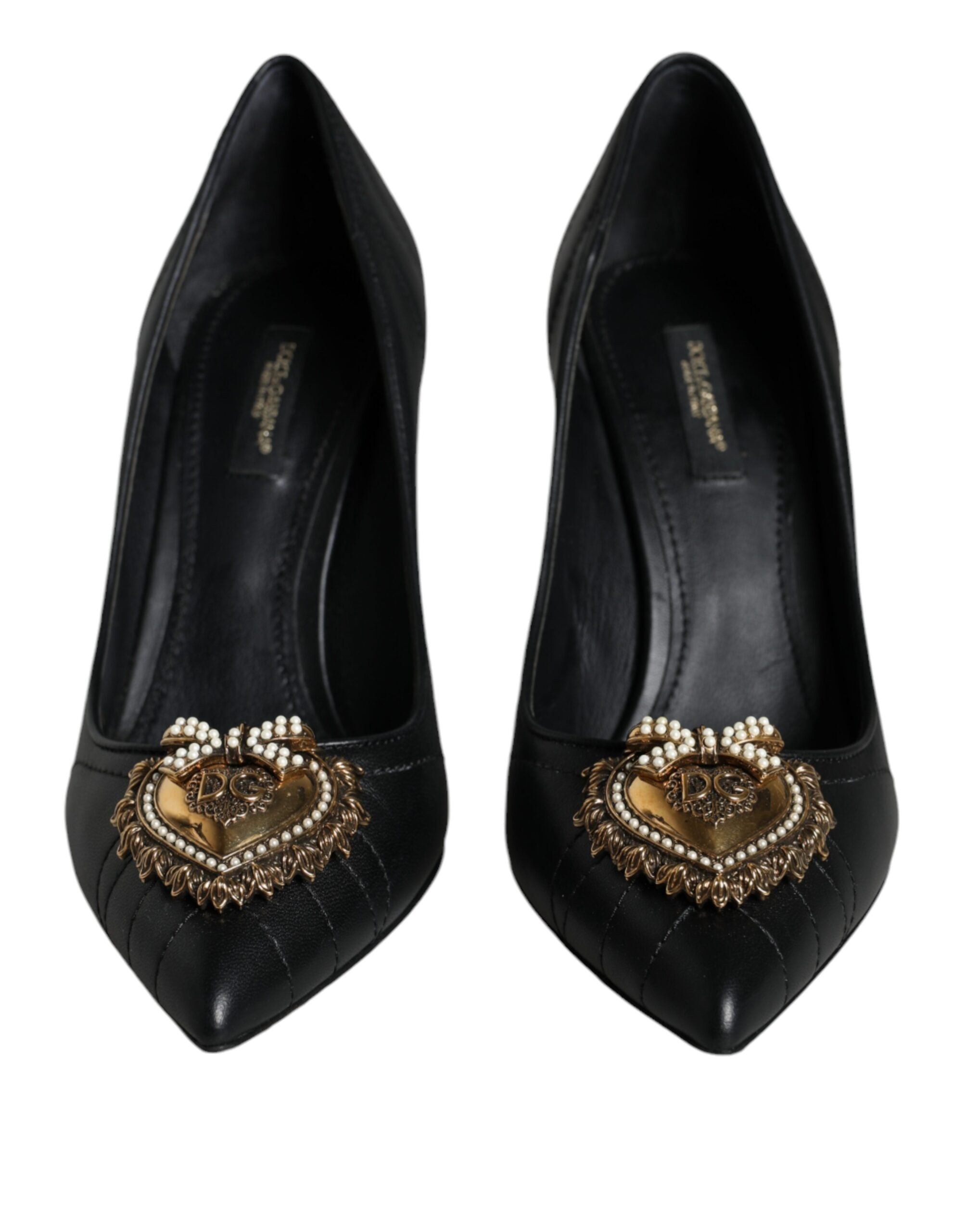 Black Leather Heart DEVOTION Pumps Shoes