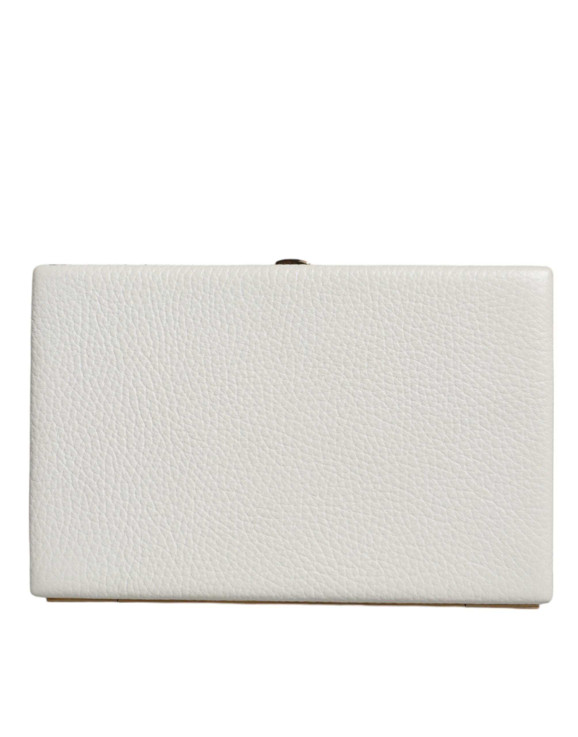 White Leather Gold Frame Clutch Evening Party Purse Bag