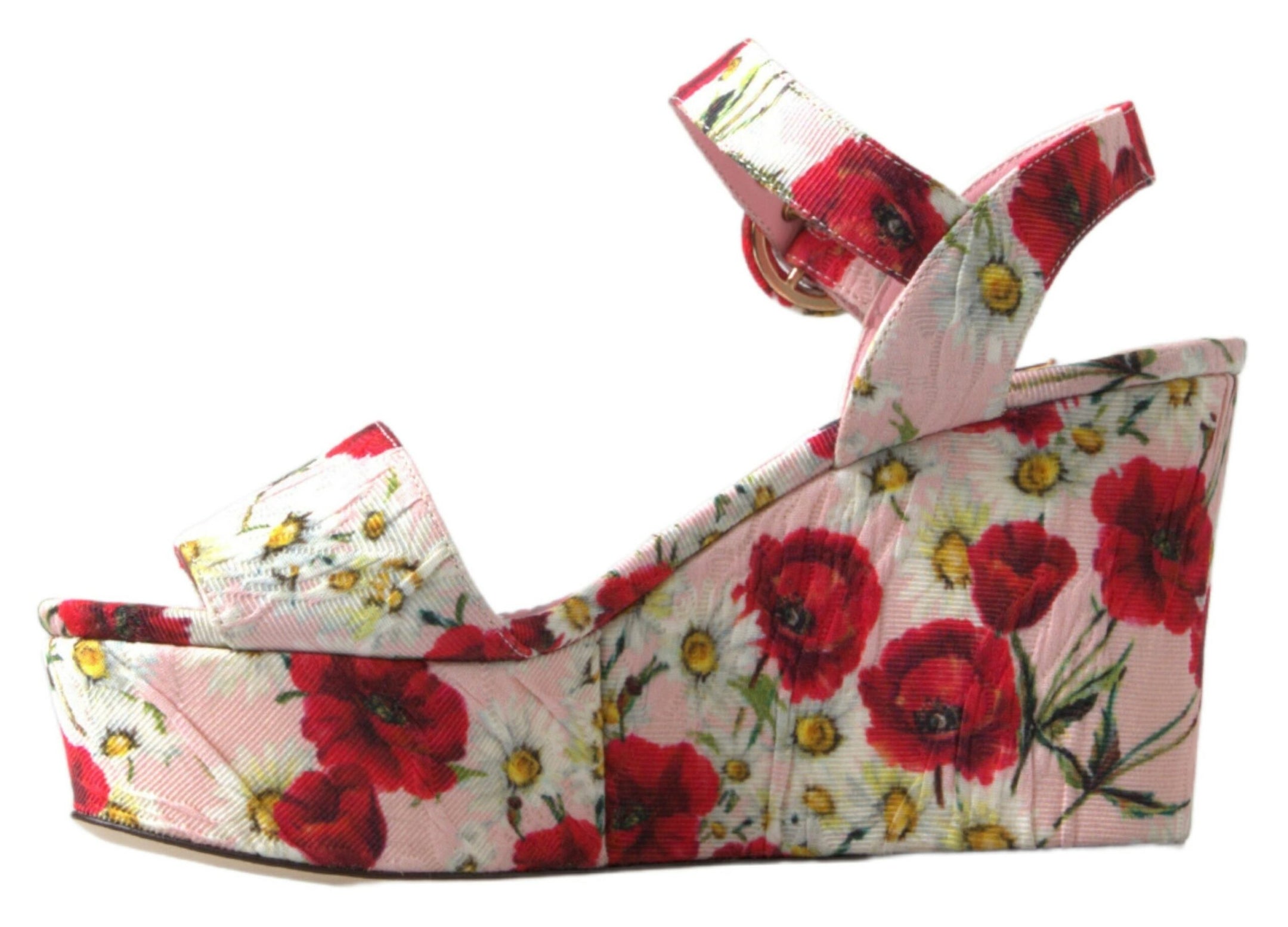 Floral Ankle Strap Wedge Sandals