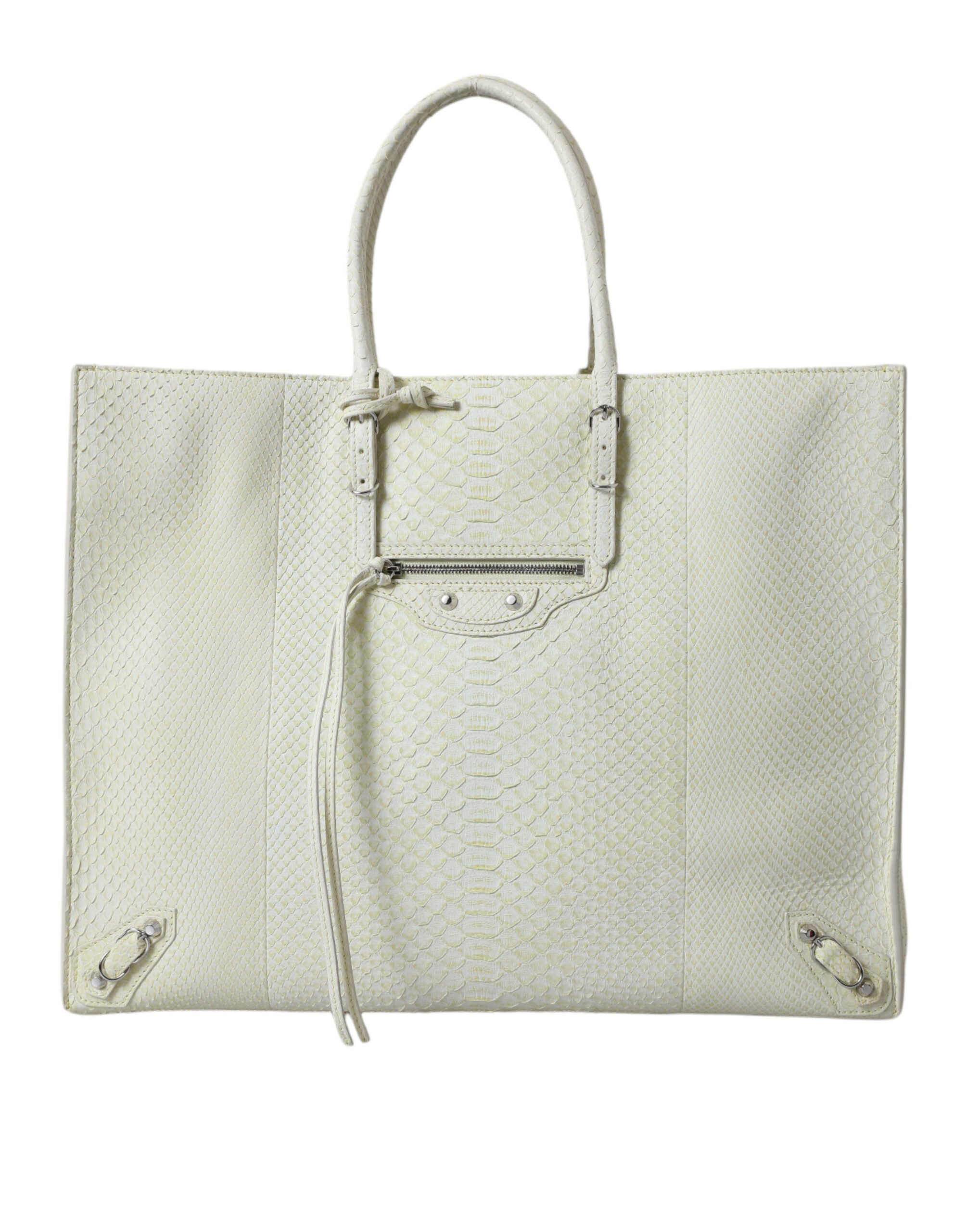 Chic Python Leather Tote in White & Yellow