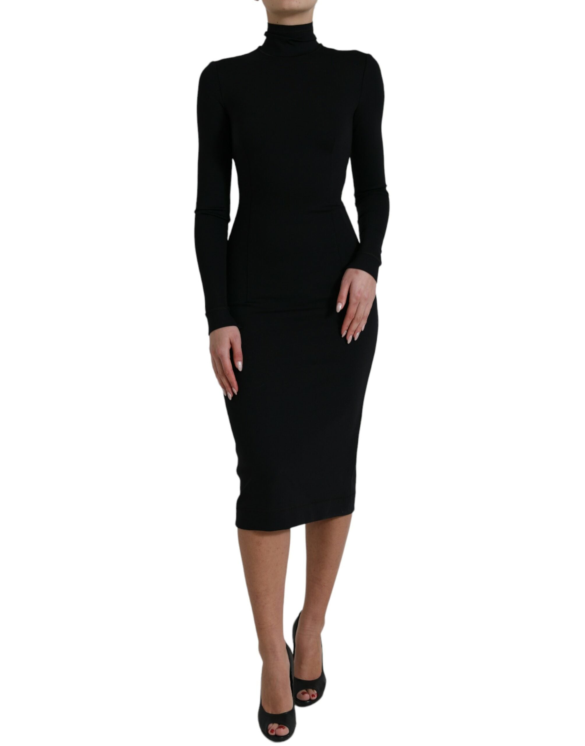 Elegant Black Bodycon Turtleneck Dress