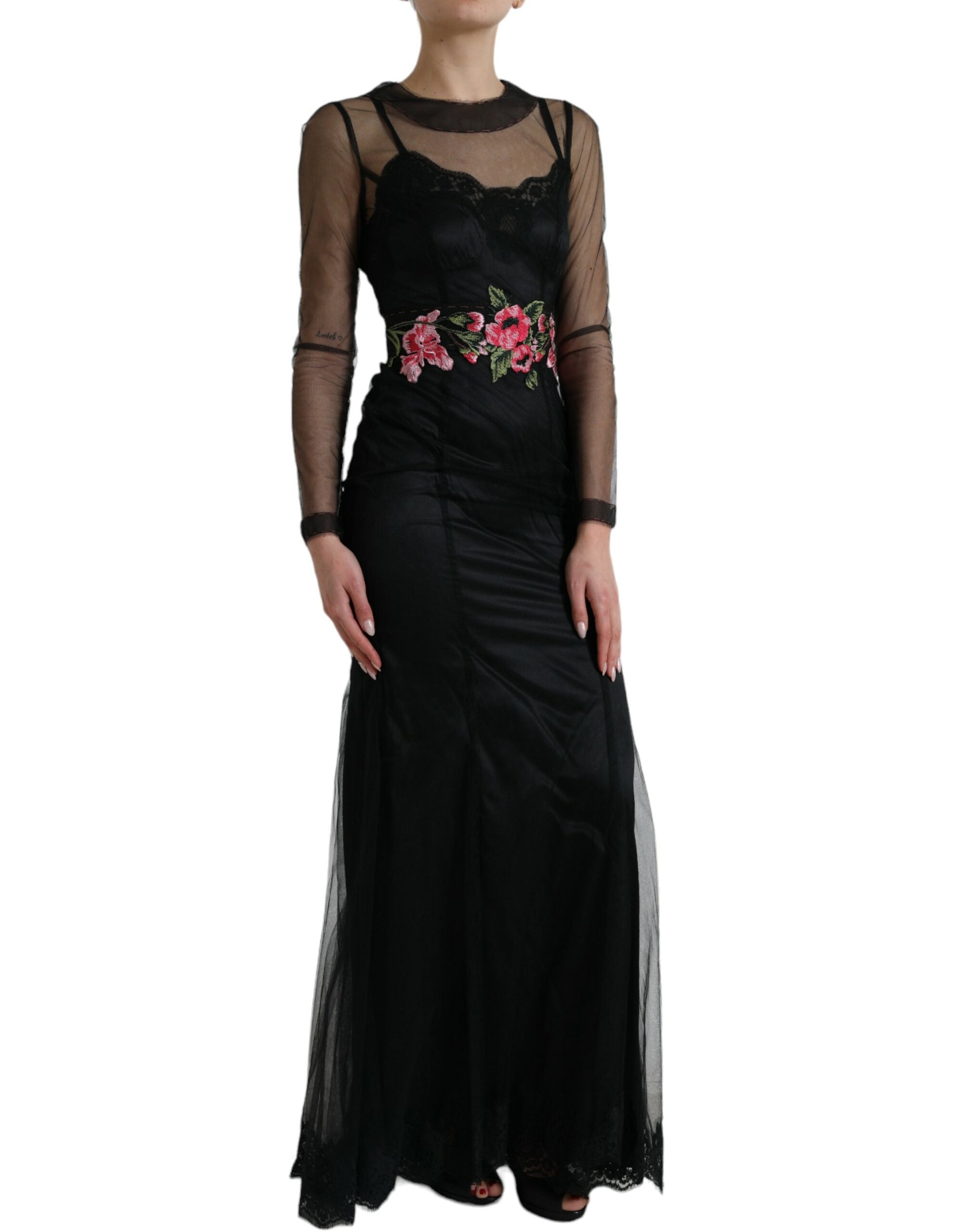Floral Embroidery Tulle Long Evening Dress