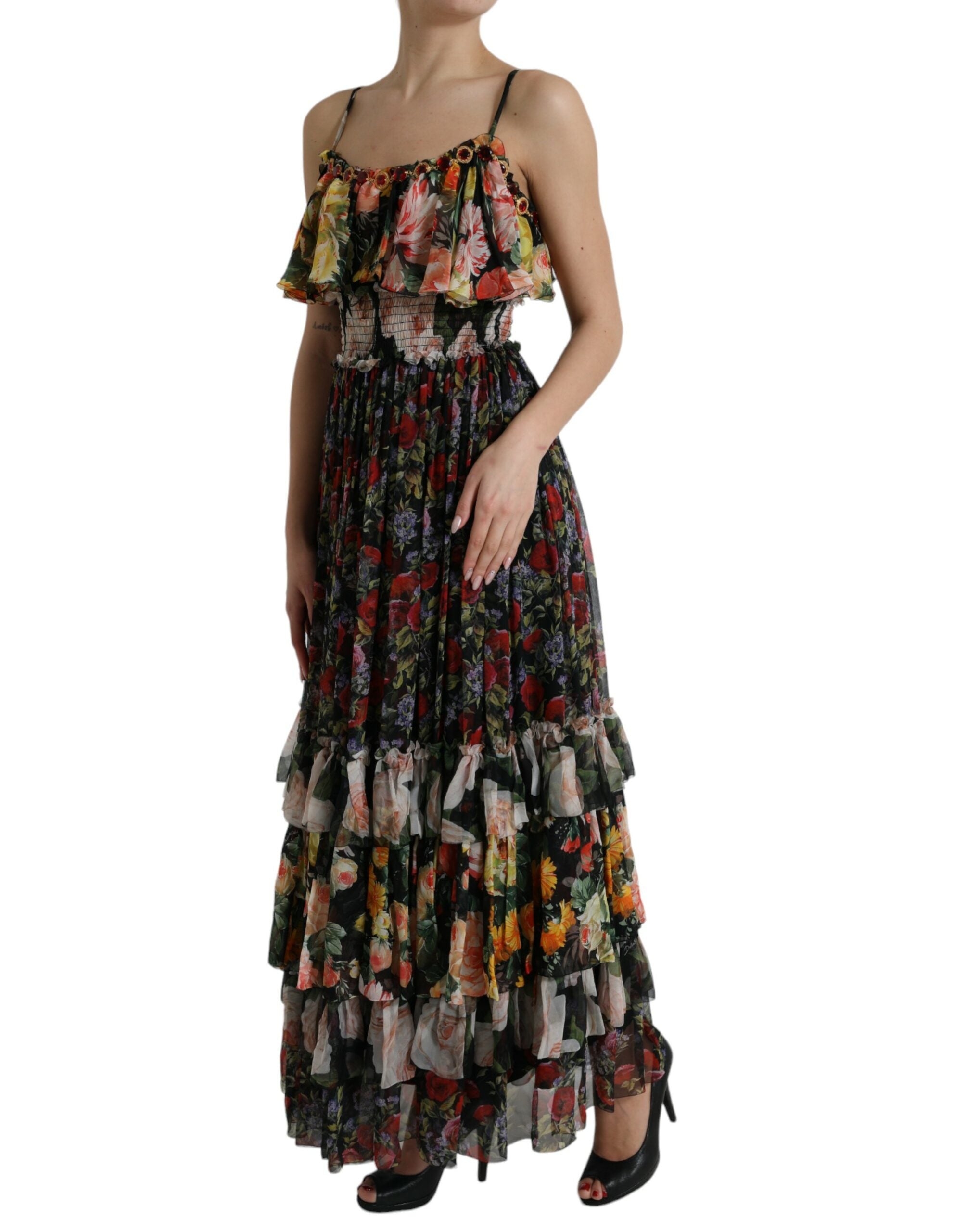 Vibrant Silk Floral Maxi Dress