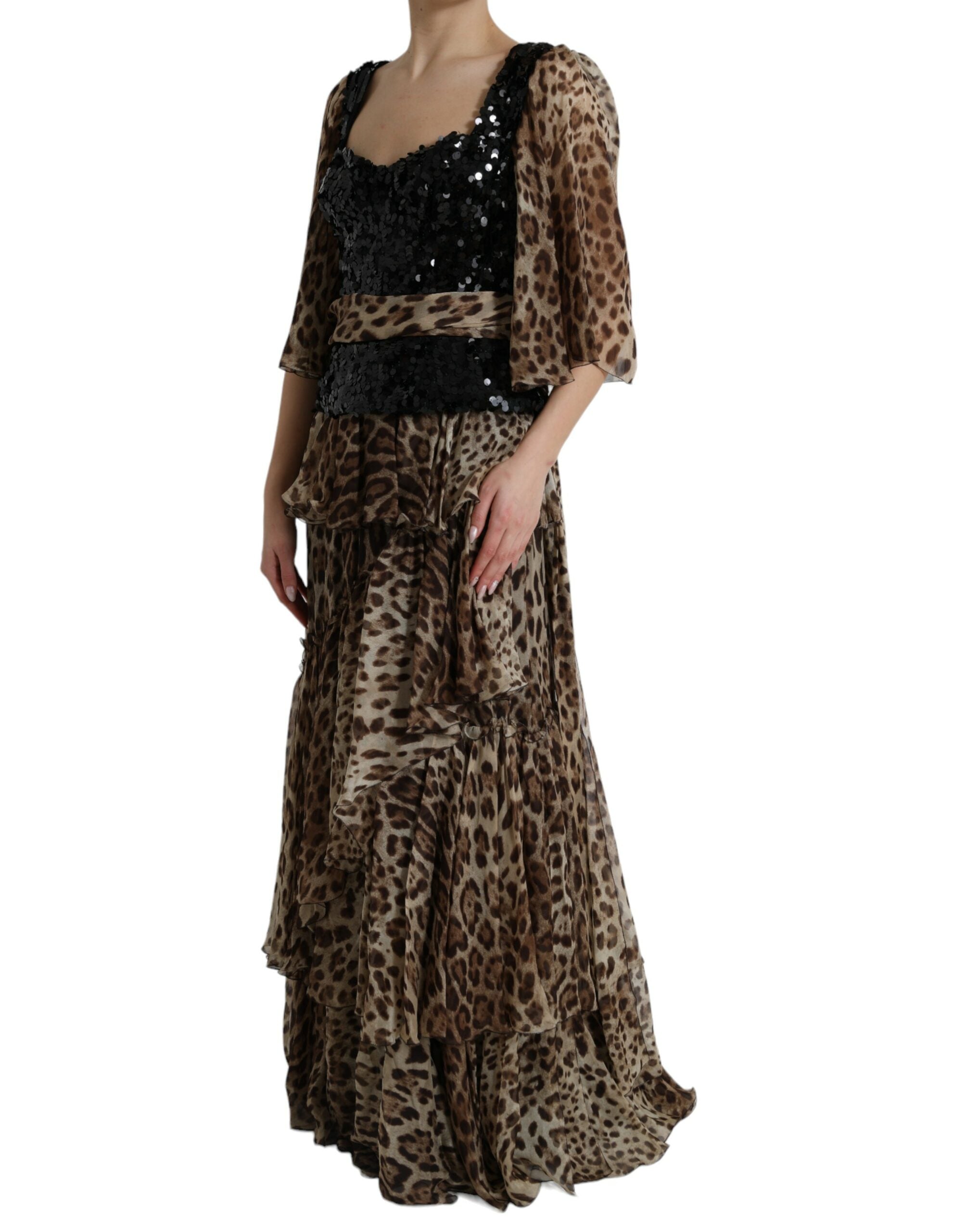 Elegant Leopard Sequin Tiered Dress