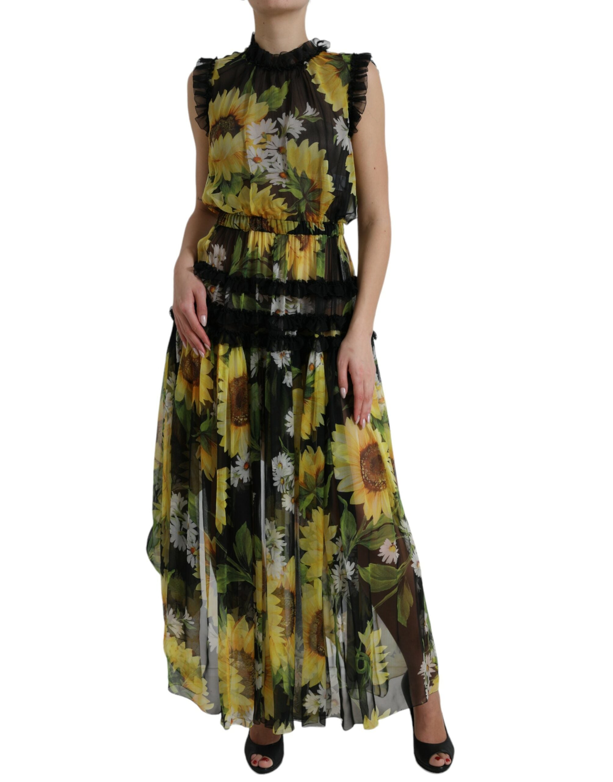 Elegant Sunflower Silk Maxi Dress