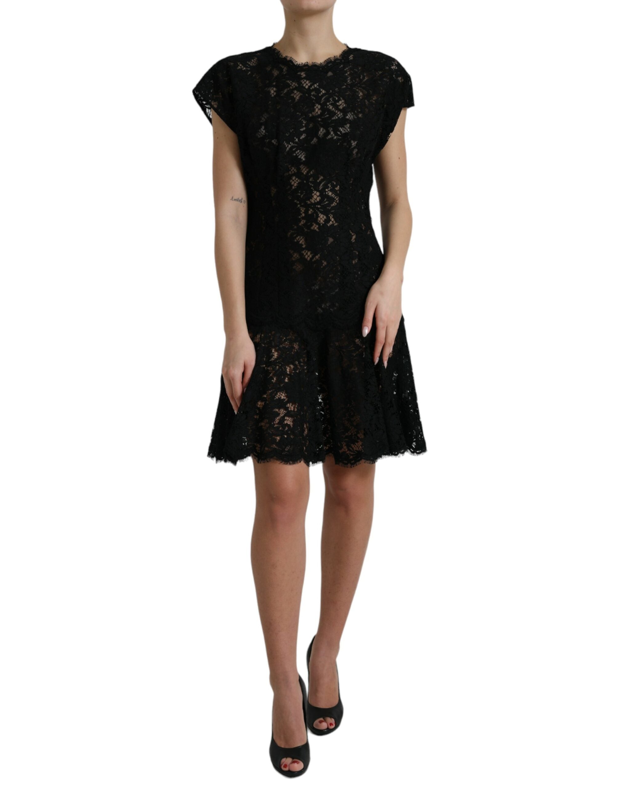 Elegant Black Floral Lace A-Line Mini Dress