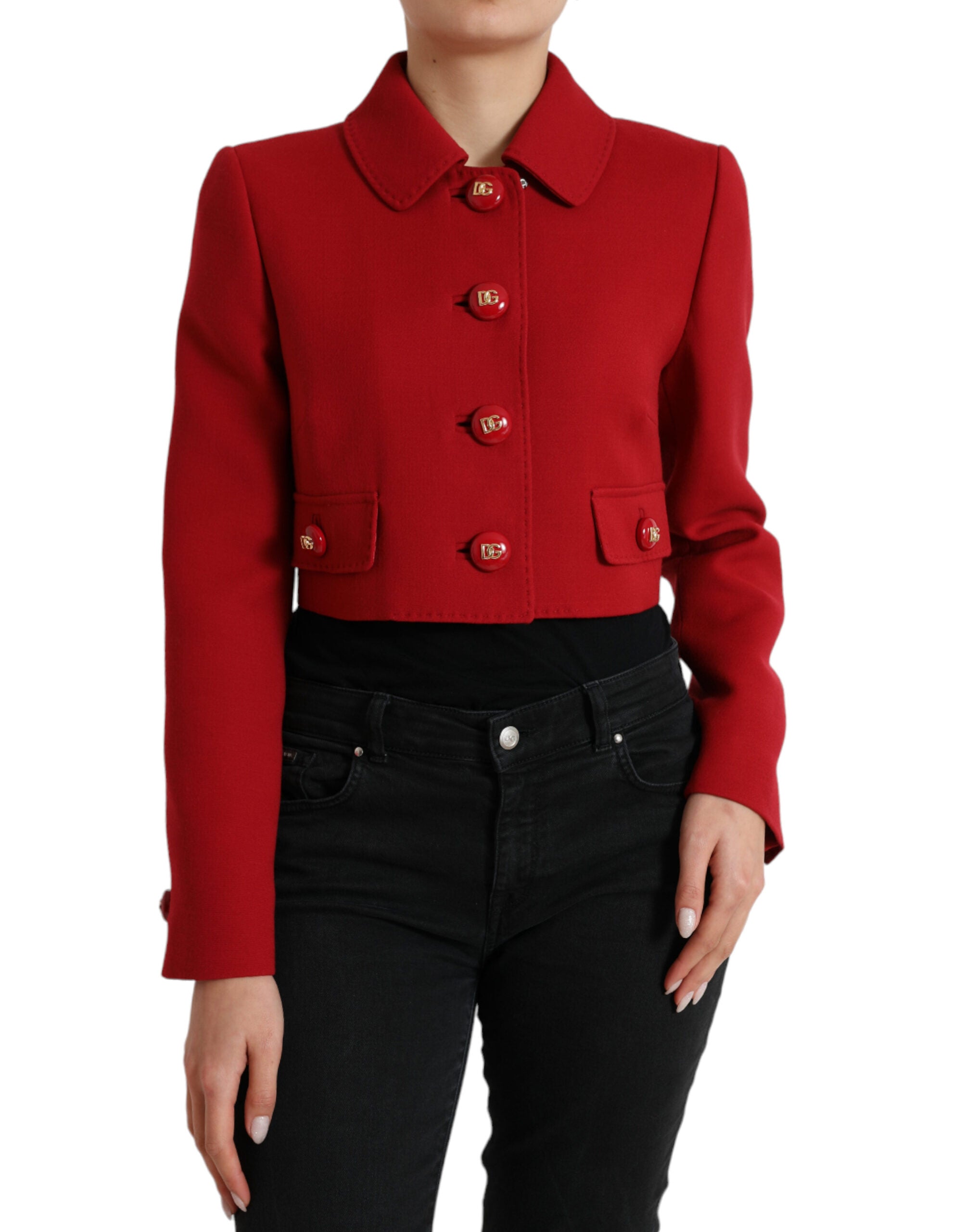 Red Virgin Wool Cropped Jacket