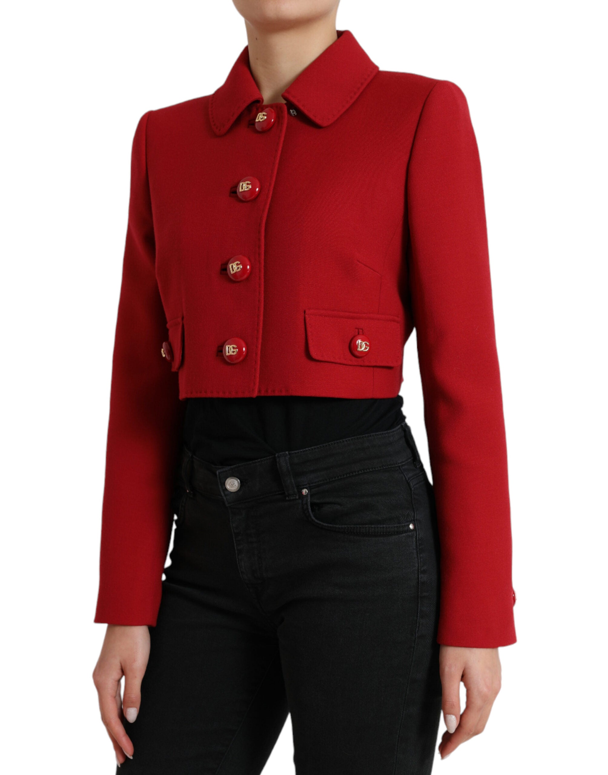 Red Virgin Wool Cropped Jacket