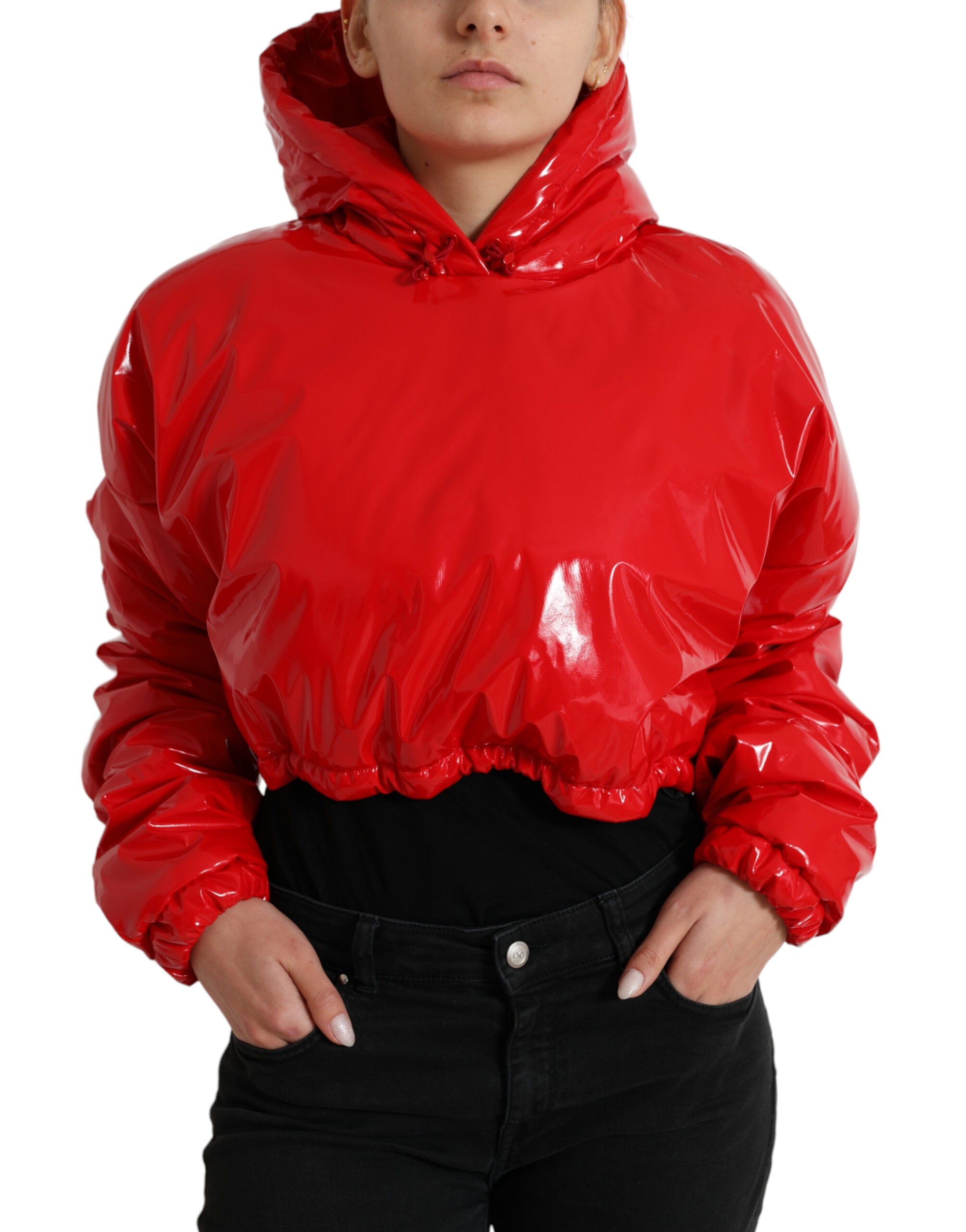 Chic Shiny Red Cropped Jacket