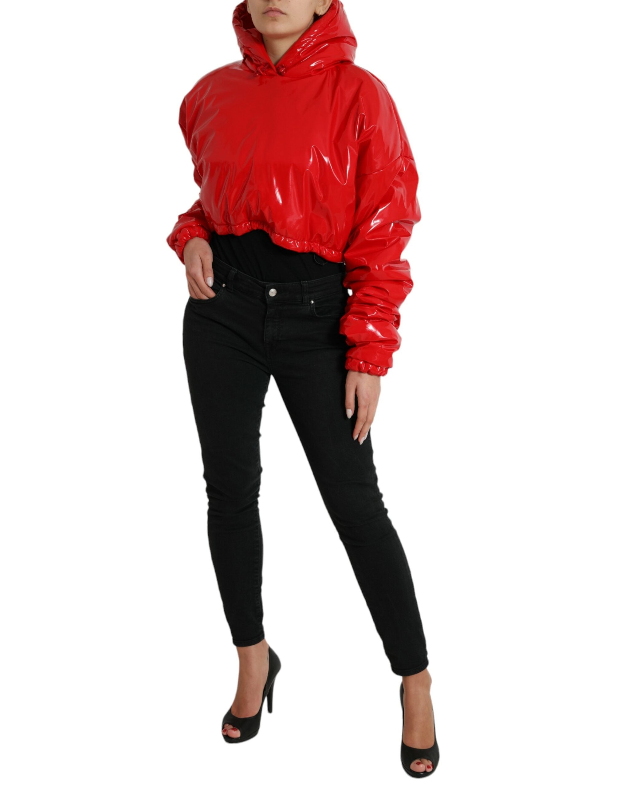 Chic Shiny Red Cropped Jacket