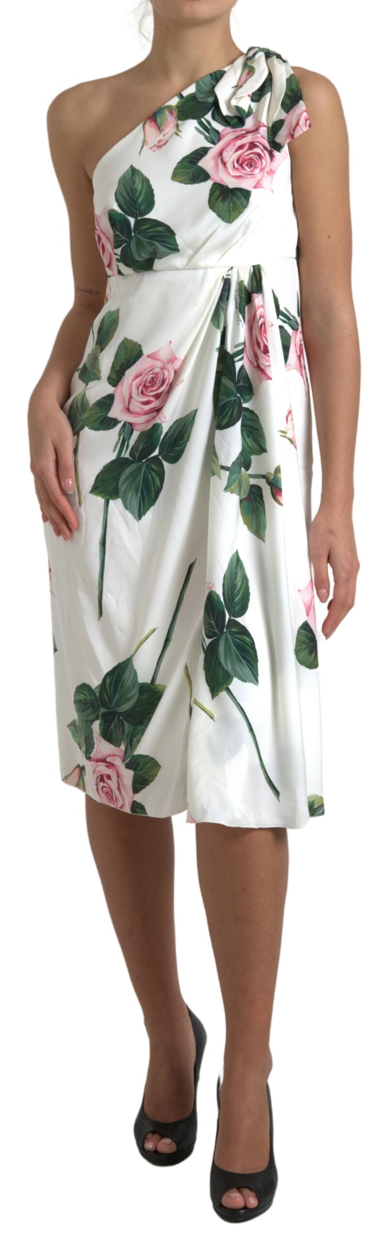 Elegant One-Shoulder Floral Midi Dress