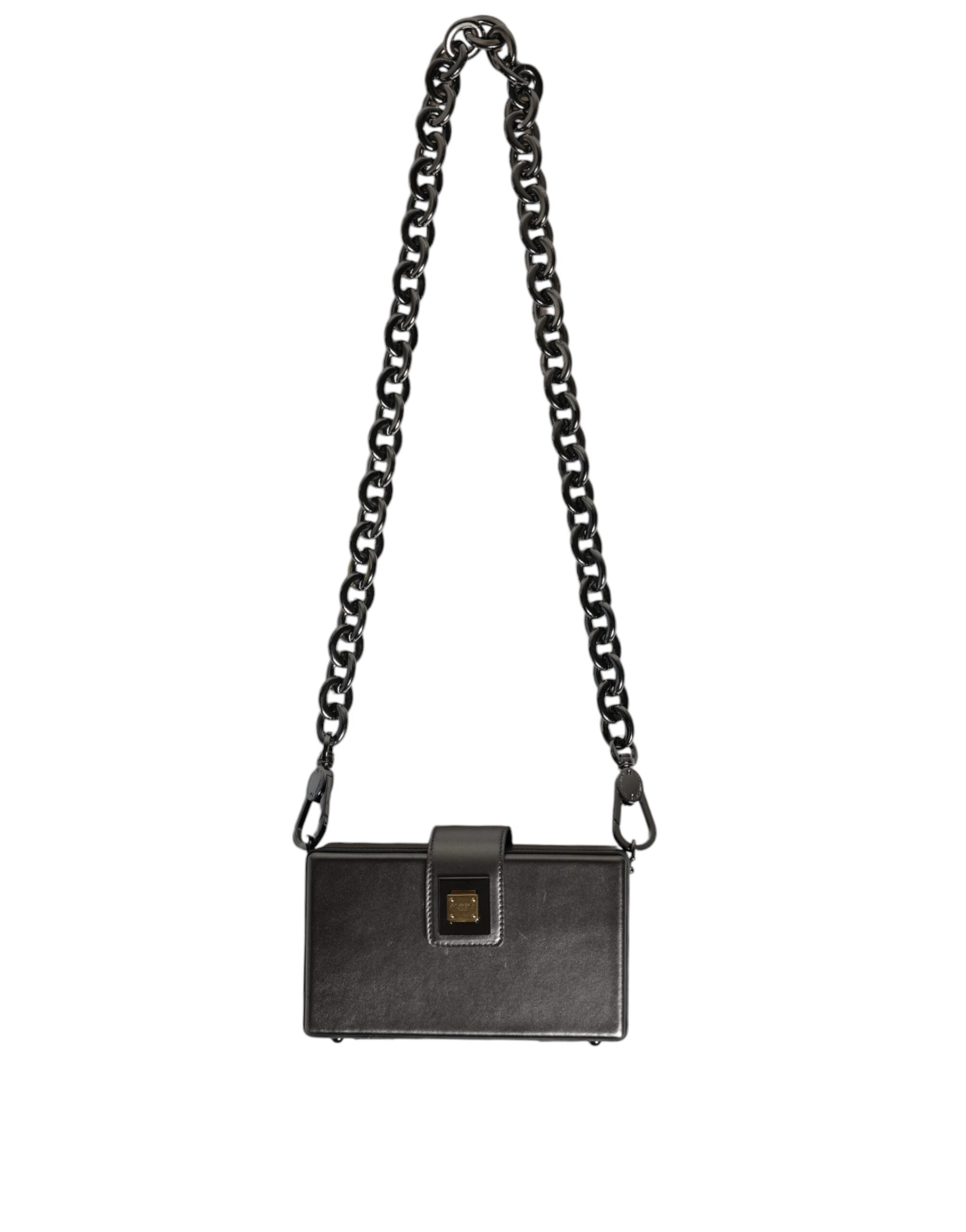 Metallic Gray DG BOX Leather Shoulder Chain Strap Bag