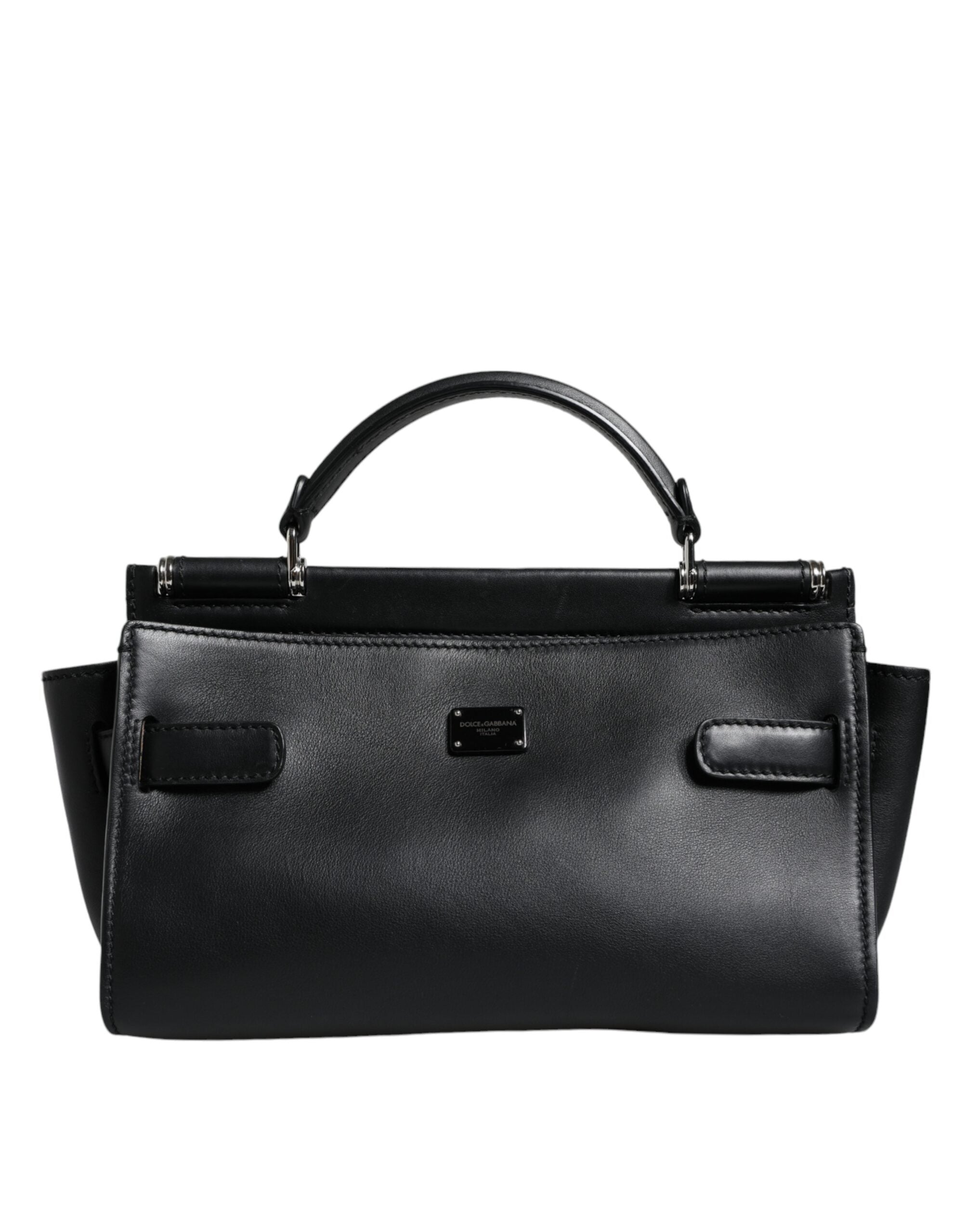 Black Leather SICILY Top Handle Crossbody Bag