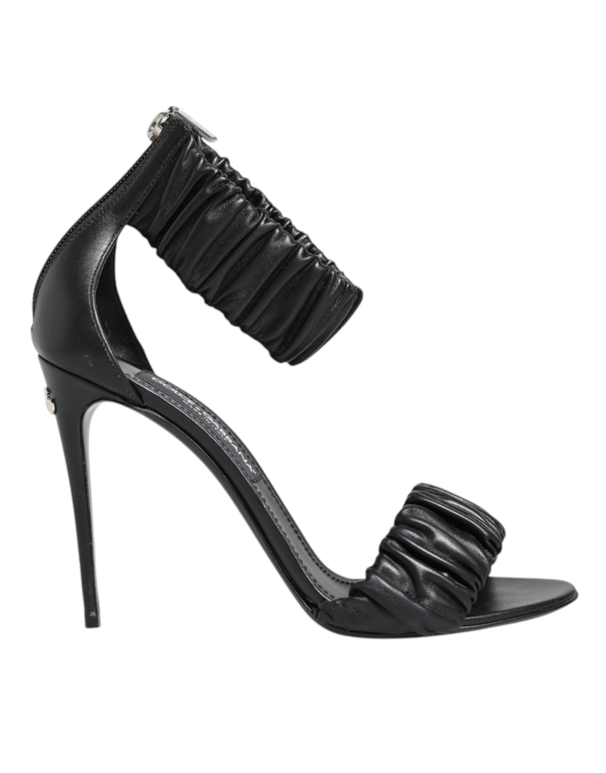 Black High Heels Ankle Strap Sandals Shoes