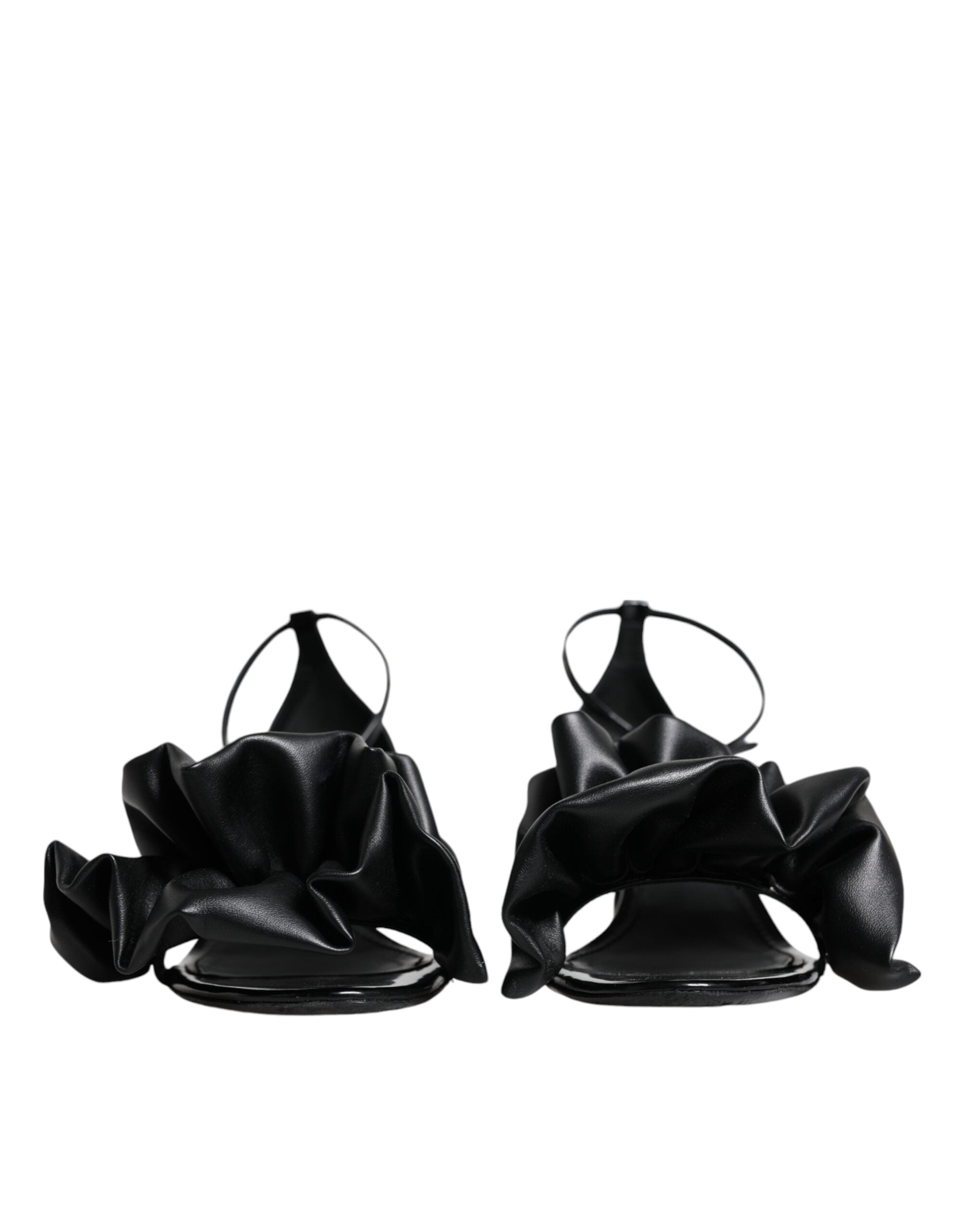 Black Leather Ankle Strap Heel Sandals Shoes