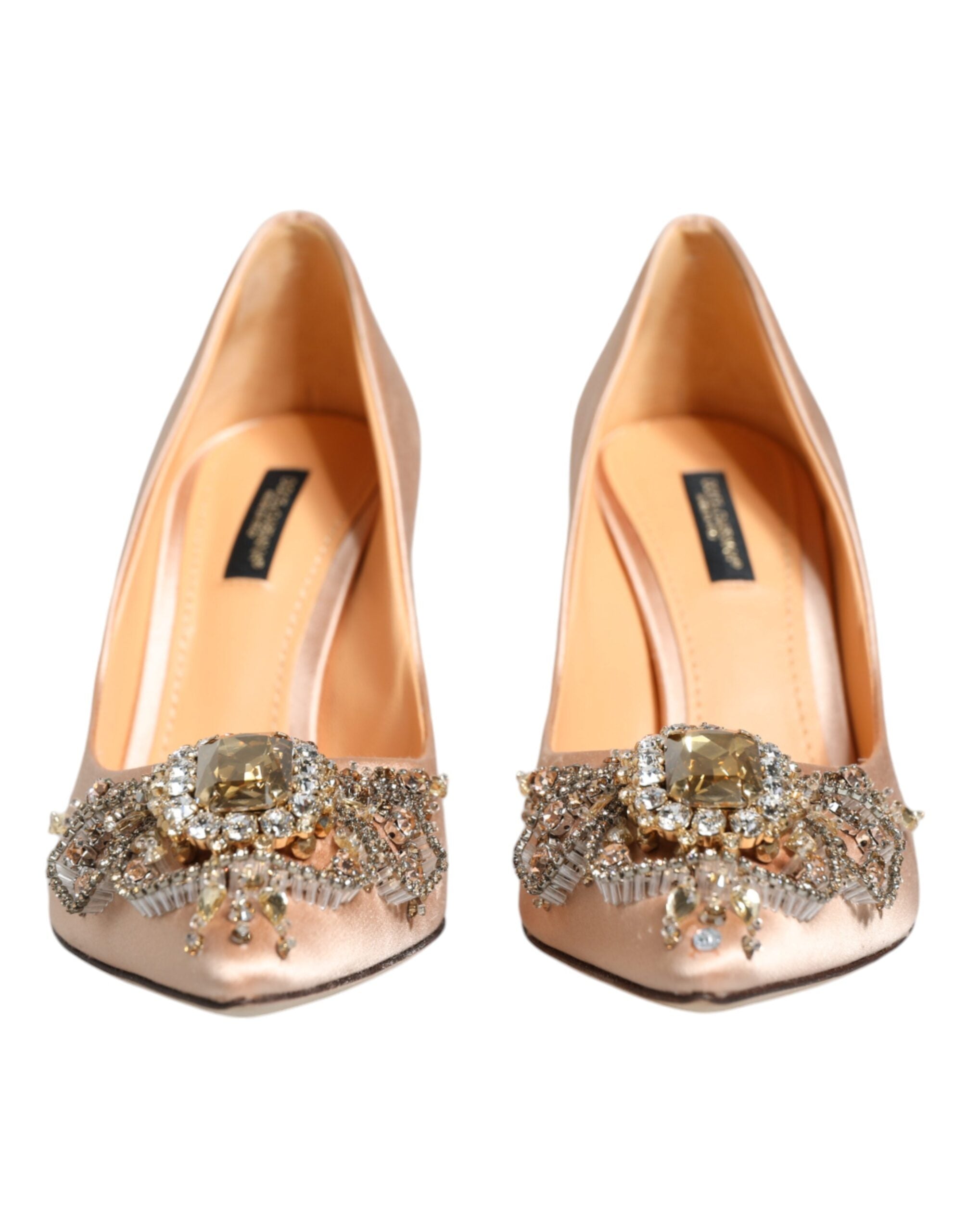 Beige Satin Crystal High Heels Pumps Shoes