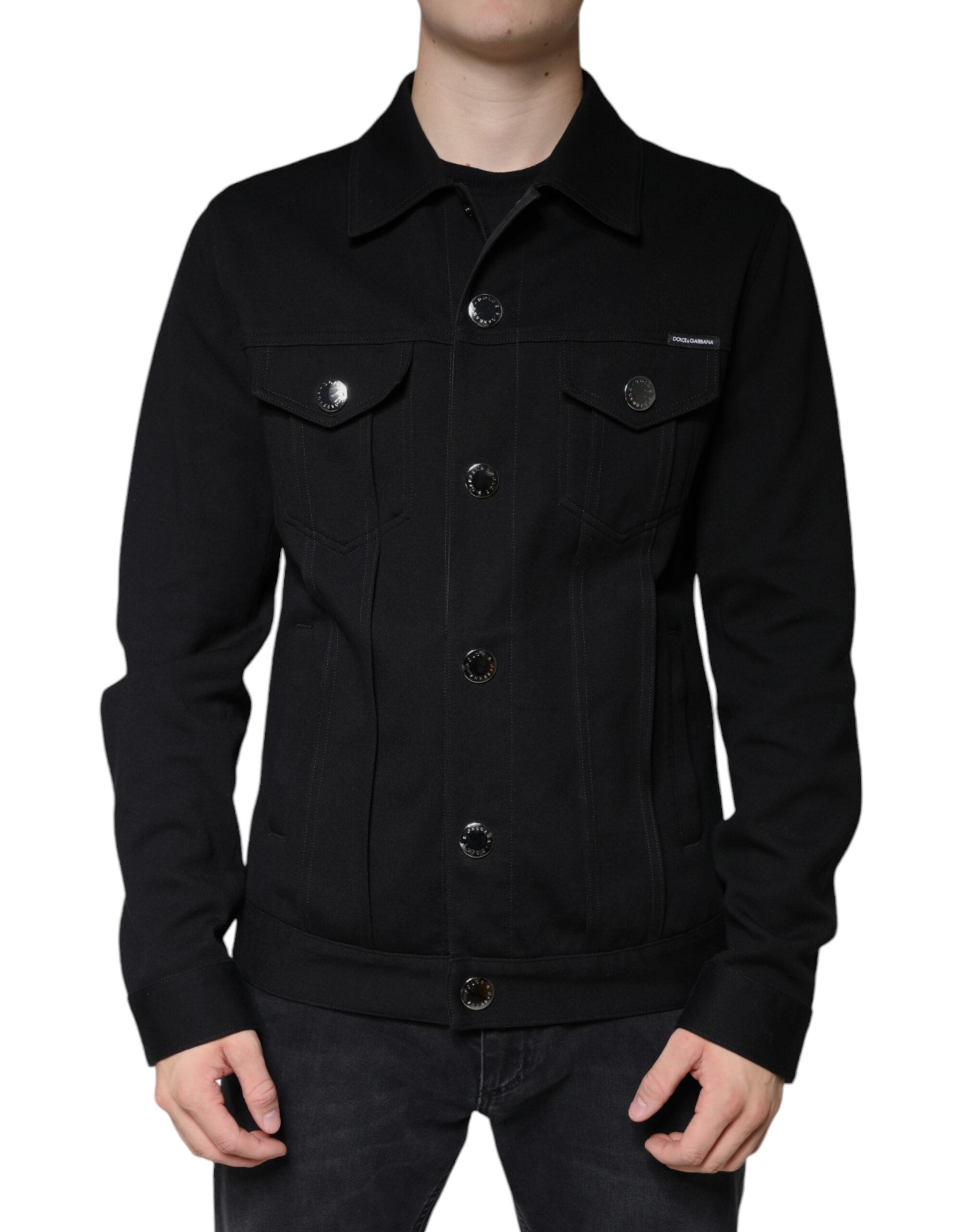 Black Cotton Blend Button Down Jacket