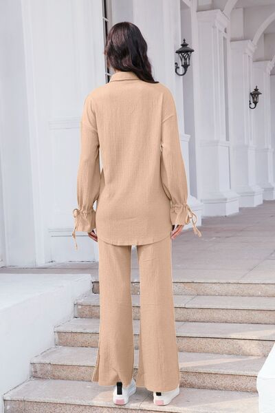 Buy Drawstring Flounce Sleeve Shirt and Pants Set by S.S.Ni