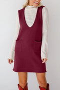 Buy Pocketed V-Neck Mini Sweater Overall Dress by Faz