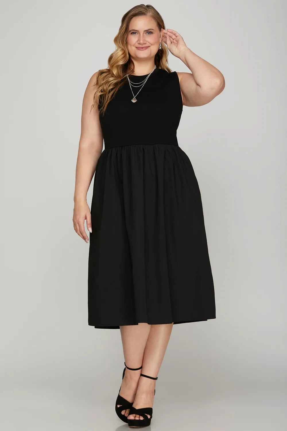 Buy Full Size Sleeveless Poplin Woven Midi Dress with Pockets Plus Size by Faz