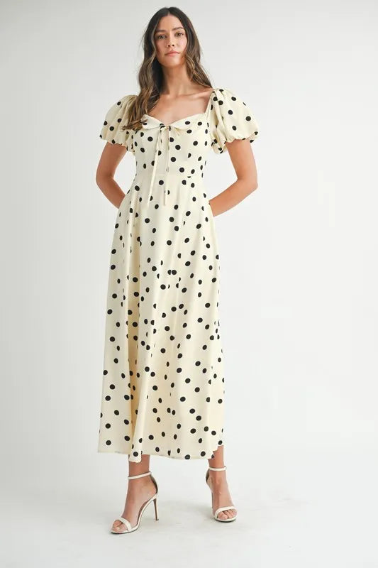 Buy Polka Dot Puff Sleeve Midi Dress by Faz