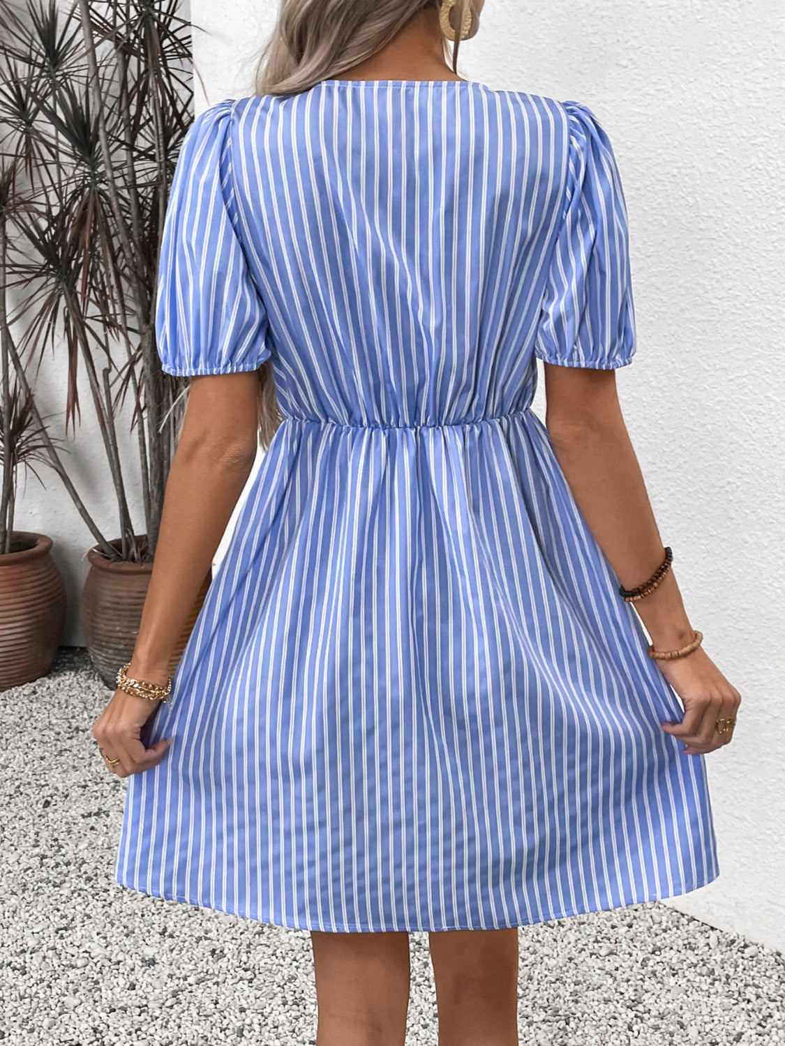 Buy Tied Striped Short Sleeve Mini Dress by Faz