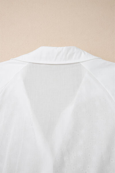 Buy Embroidered Eyelet Collared Neck Long Sleeve Shirt by SYNZ