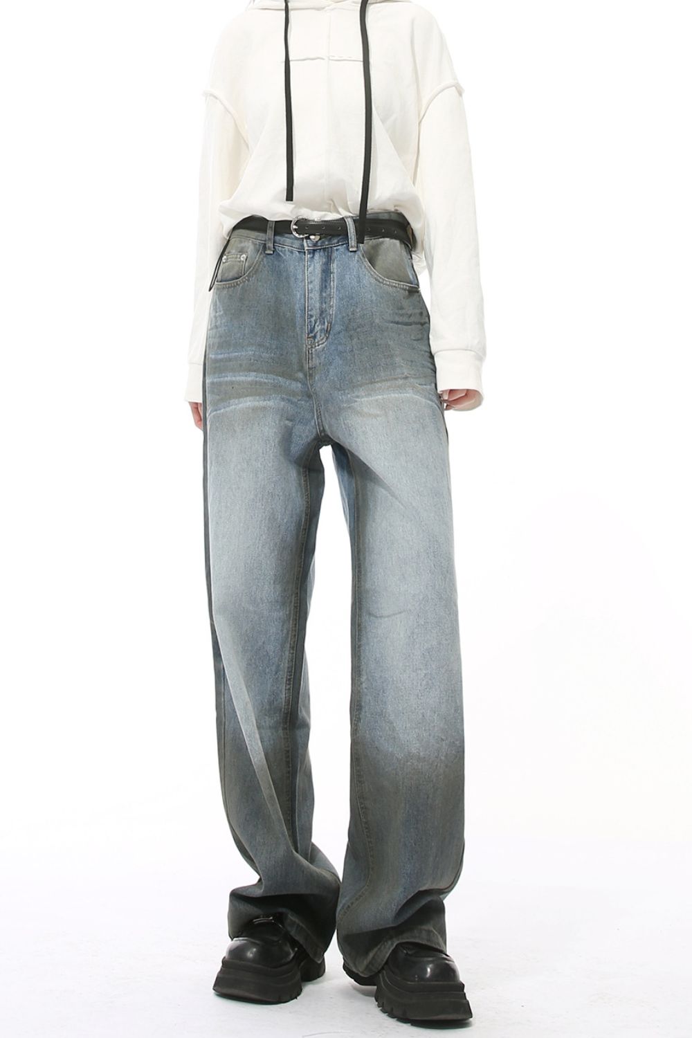 Buy High Waist Baggy Jeans with Pockets by Faz
