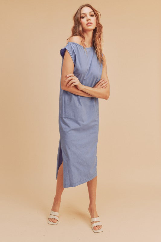 Buy Side Slit Round Neck Sleeveless Midi Dress by Faz