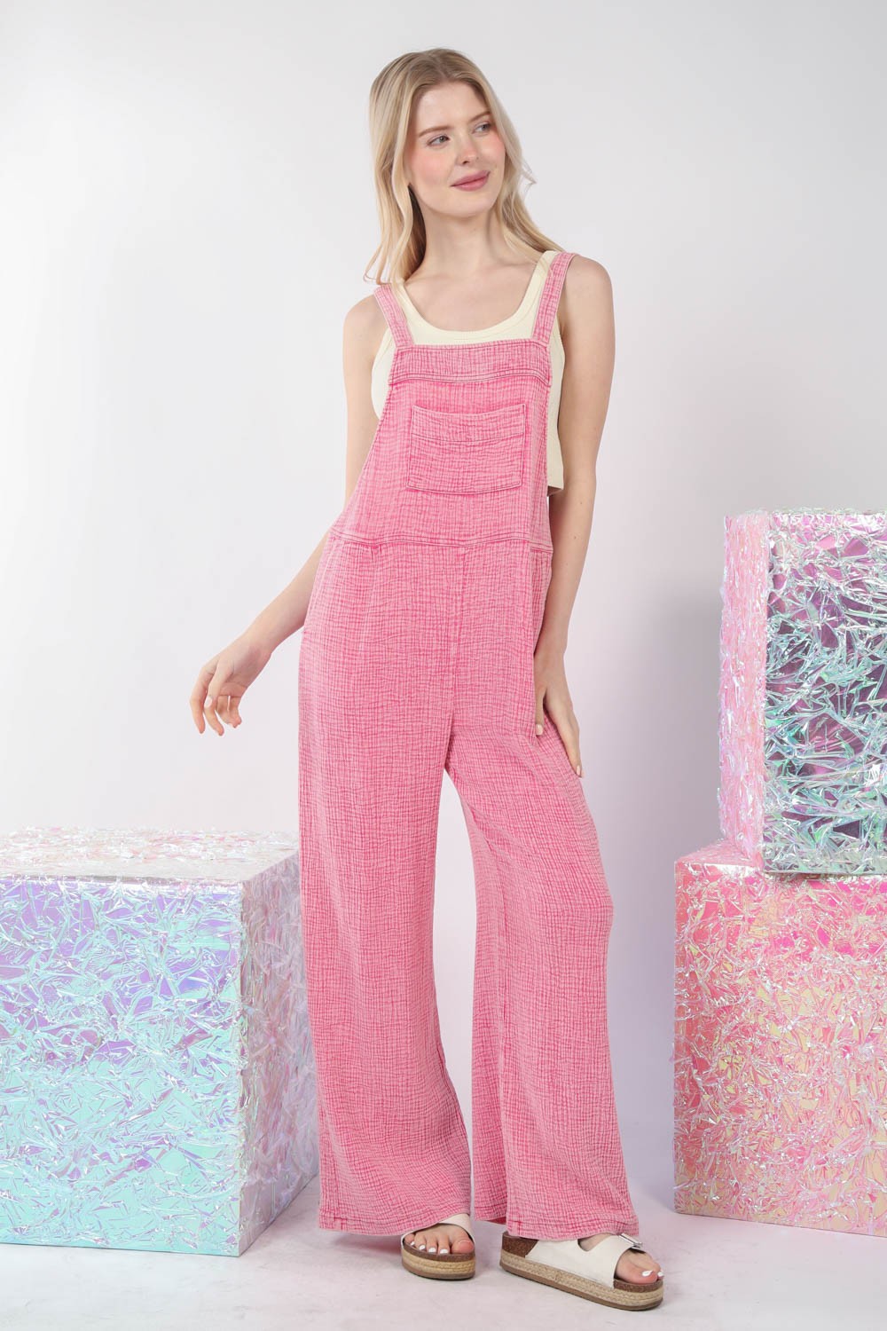 Buy Texture Washed Wide Leg Overalls by Faz