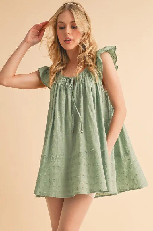 Buy Ruffled Cap Sleeve Cotton Tunic Mini Dress by Faz