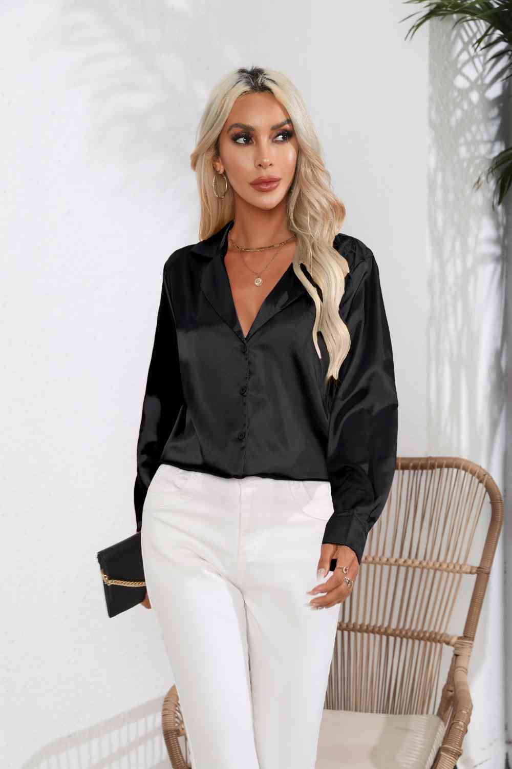 Buy Lapel Collar Button Up Long Sleeve Shirt by B&S