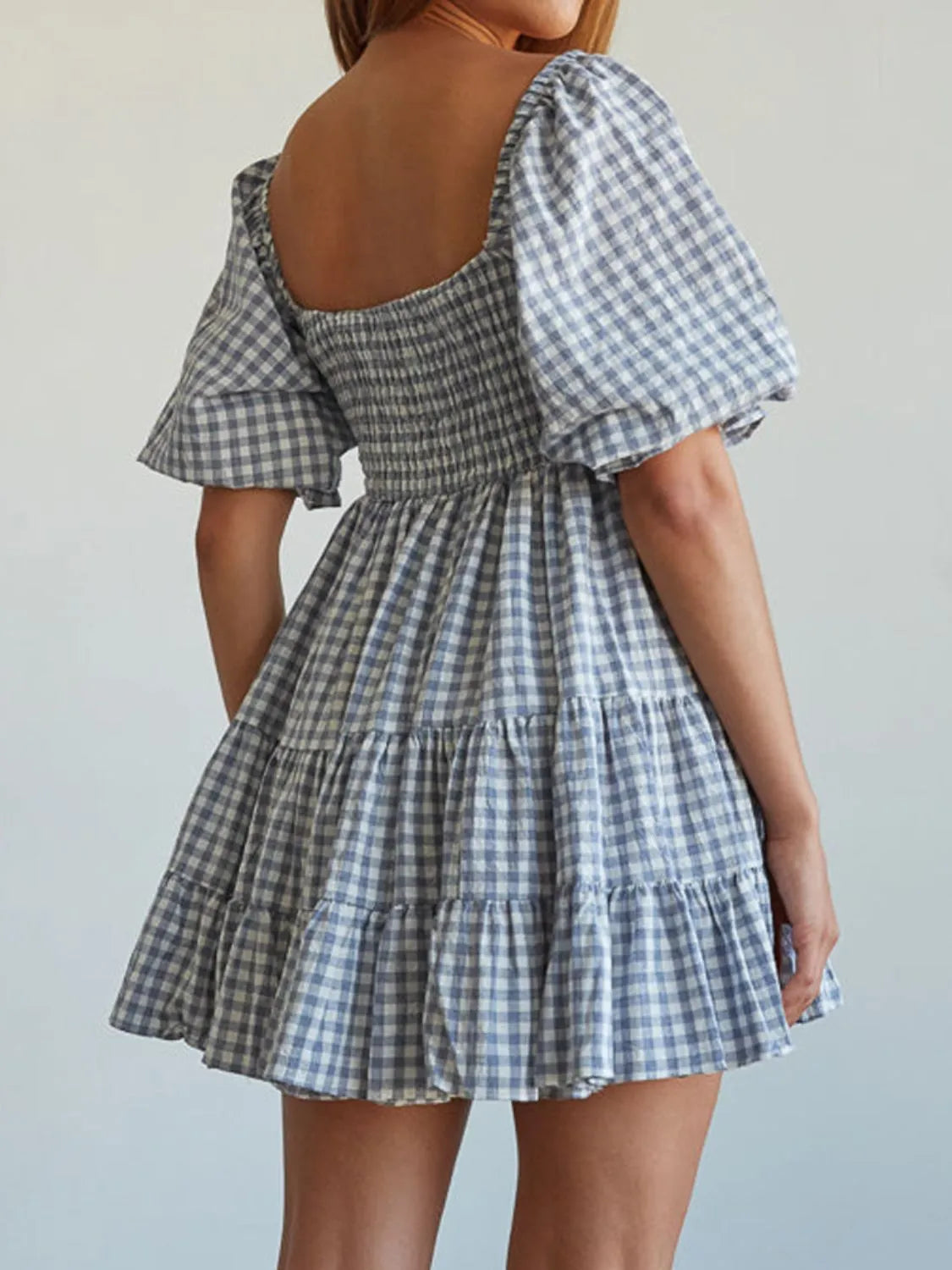 Buy Ruffled Hem Plaid Half Sleeve Mini Dress by Faz