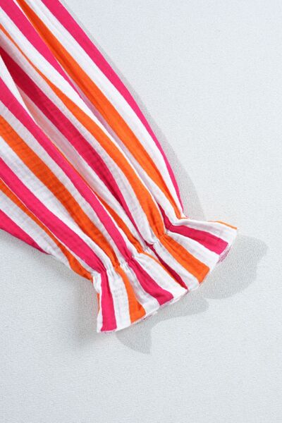 Buy Striped Notched Flounce Sleeve Blouse by SYNZ