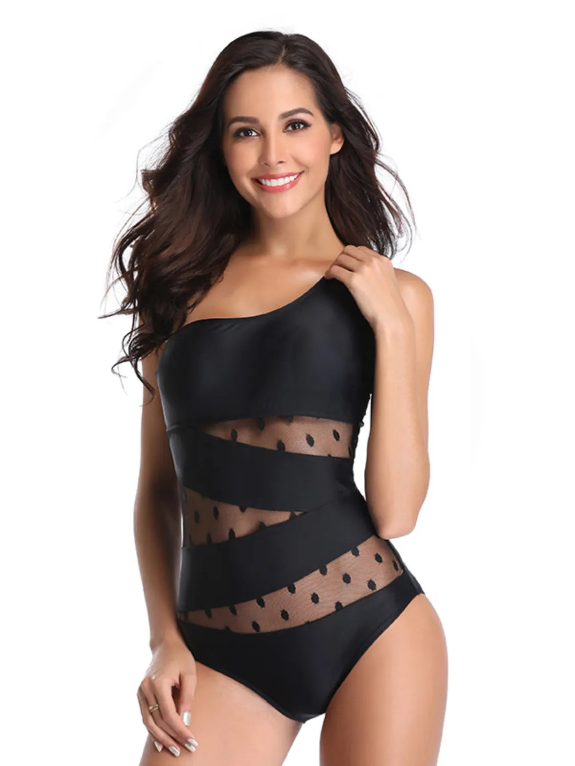 Buy One Shoulder Polka Dot One-Piece Swimwear by Faz