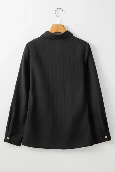 Buy Textured Collared Neck Long Sleeve Shirt by SYNZ