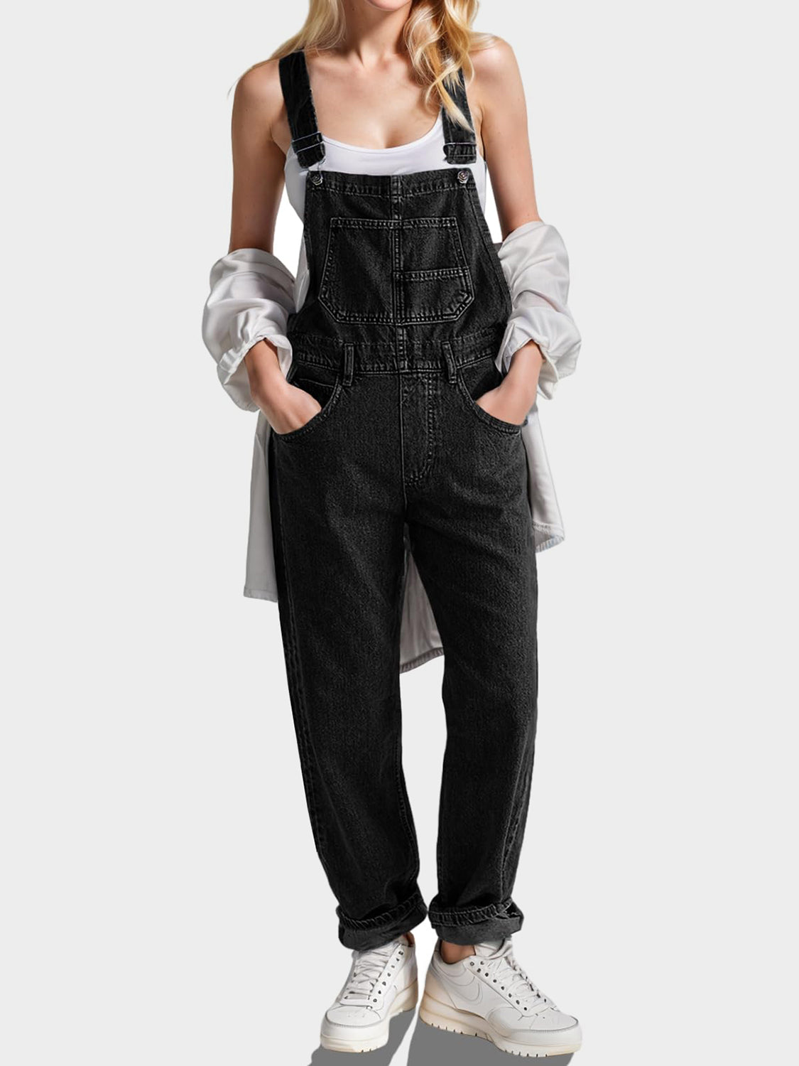 Buy Square Neck Wide Strap Denim Overalls by Faz