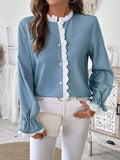 Buy Lace Detail Button Down Long Sleeve Shirt by Perfee